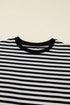Striped Drop Shoulder Lace Trim Bracelet Sleeve Loose Top